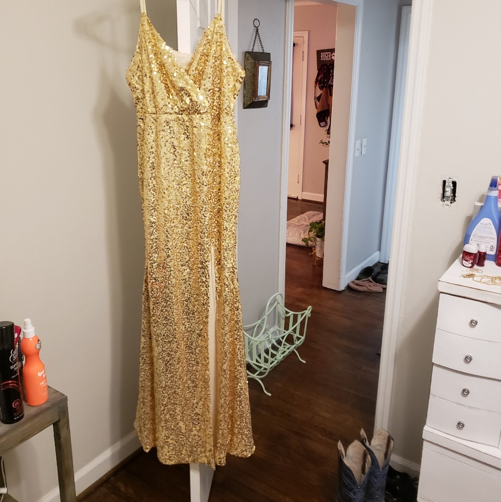 Long gold sequin dress